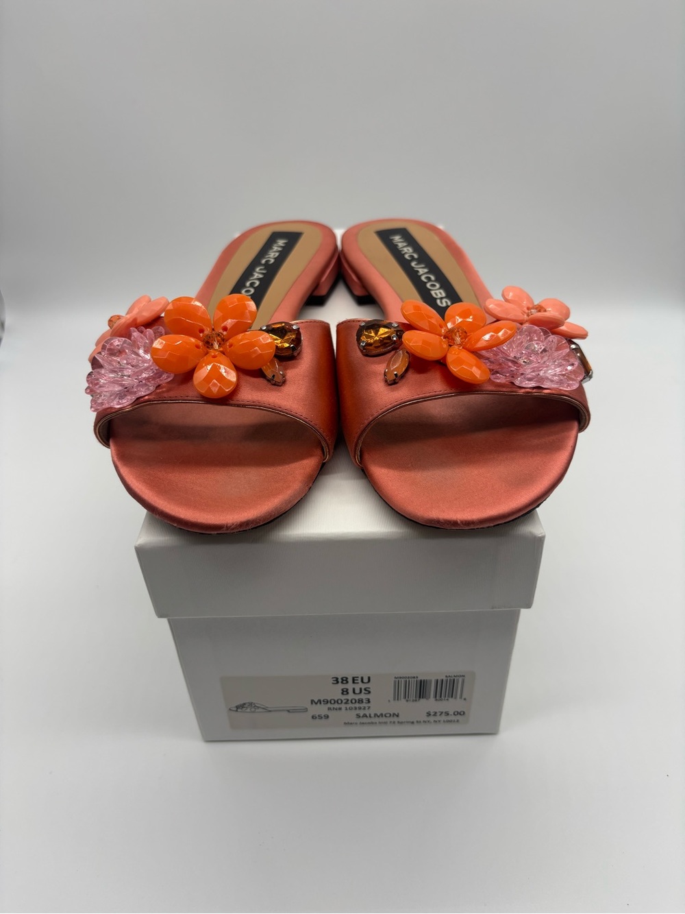 Marc Jacobs Coral and Orange Embellished Slide Mules